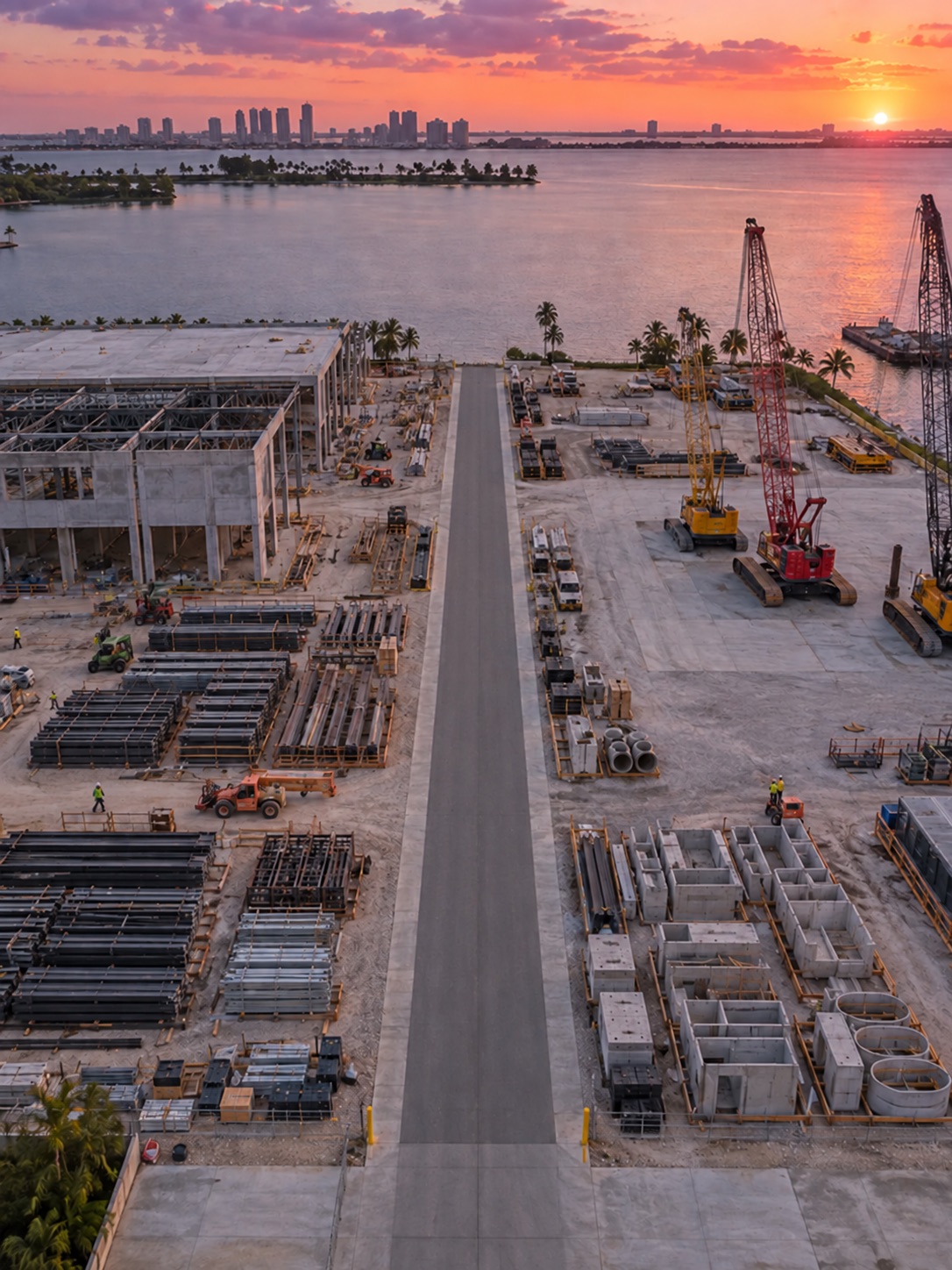 Illustrative Florida waterfront construction receiving yard